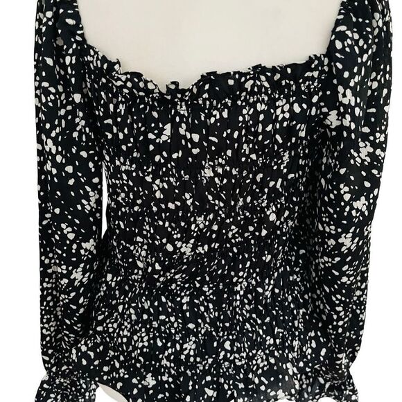 a.new.day black & white smocked on/off shoulder long sleeved top size M - Picture 7 of 10